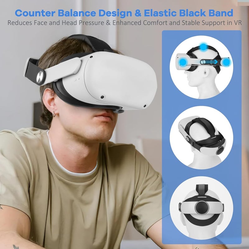 Hurra Head Strap with Battery for Oculus Quest 2, 10000mAh Fast Charging Battery Pack Extend 8H Playtime, Adjustable Elite Strap Replacement with RGB Light Enhanced Comfort Support & Balance in VR - Image 5